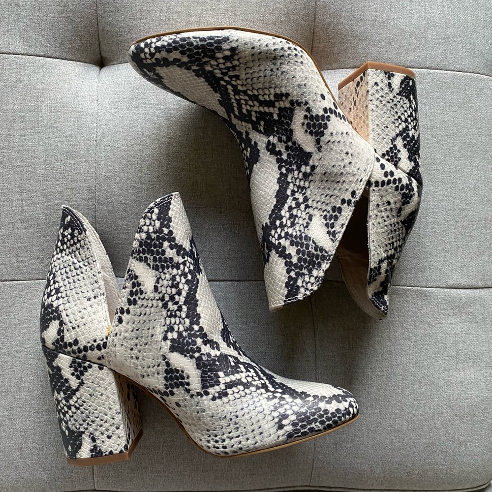 Steve Madden Snake Print Ankle Booties in Black and Cream
